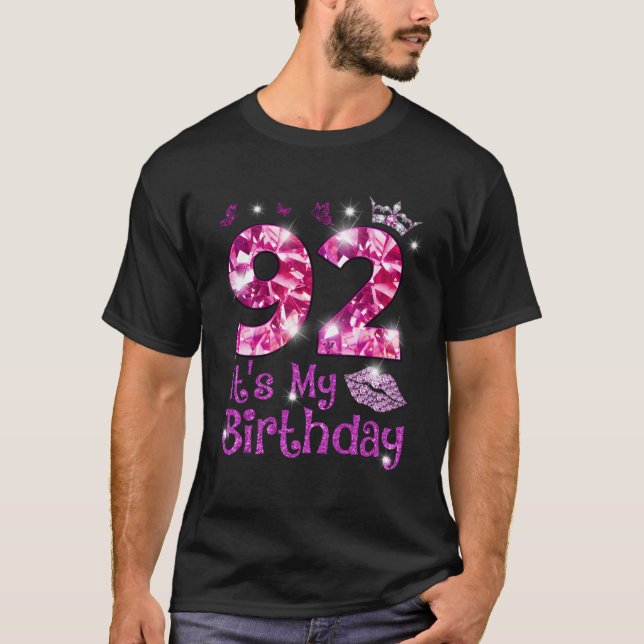 Happy 92 It'S My Crown Lips 92Nd T-Shirt (Front)