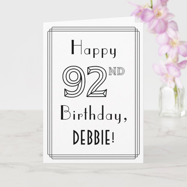 Happy 92nd Birthday, Art Deco Style w/ Custom Name Card (Orchid)