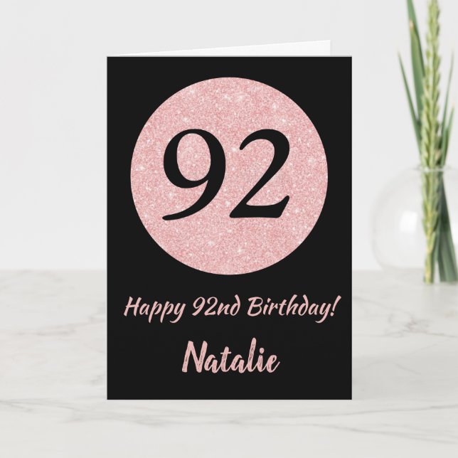 Happy 92nd Birthday Black and Rose Pink Gold Card (Front)