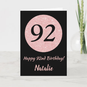 Happy 92nd Birthday Black and Rose Pink Gold Card