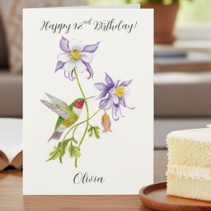 Happy 92nd Birthday Columbine with Hummingbird Card