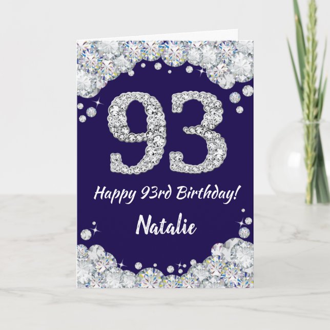 Happy 93rd Birthday Navy Blue and Silver Glitter Card (Front)