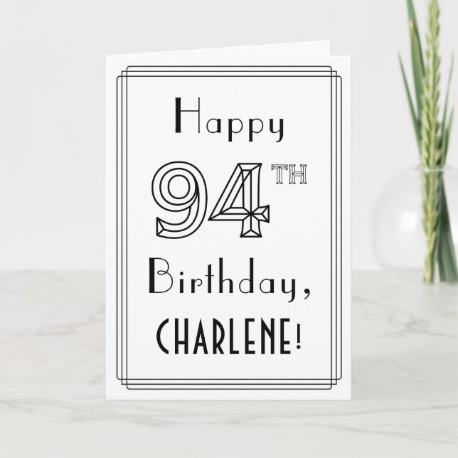 Happy 94th Birthday, Art Deco Style w/ Custom Name Card (Front)