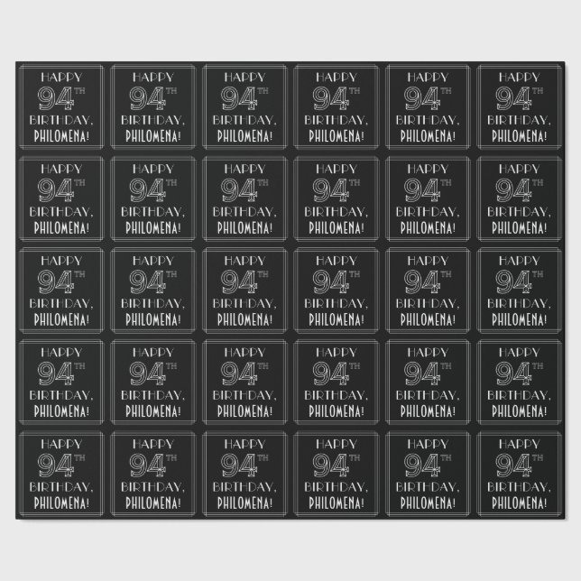 HAPPY 94TH BIRTHDAY; Art Deco Style w/ Custom Name Wrapping Paper (Seam)