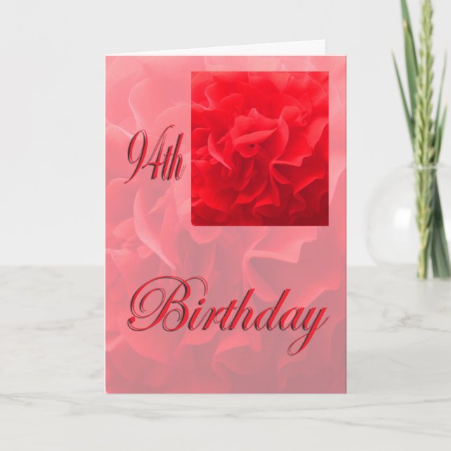 Happy 94th Birthday Dianthus Red Flower Card (Front)