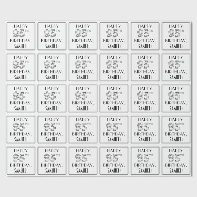 HAPPY 95TH BIRTHDAY; Art Deco Style; Custom Name Wrapping Paper (Seam)
