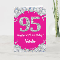 Happy 95th Birthday Hot Pink and Silver Glitter