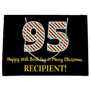 Happy 95th Birthday & Merry Christmas, Custom Name Large Gift Bag