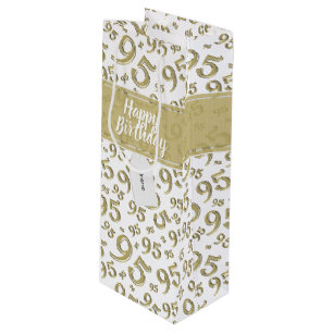 Happy 95th Birthday Number Pattern Gold Wine Gift Bag