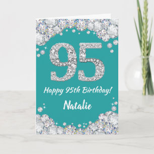 Happy 95th Birthday Teal and Silver Glitter Card