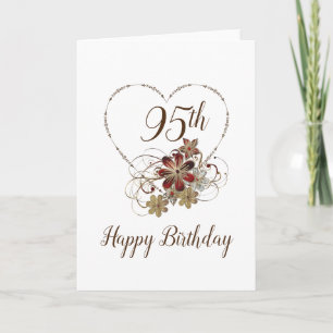 Happy 95th Birthday vintage heart flowers blank Card