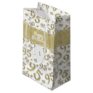 Happy 95th Random Number Pattern Gold/White Small Gift Bag