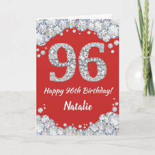 Happy 96th Birthday Red and Silver Glitter Card