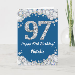 Happy 97th Birthday Blue and Silver Glitter Card