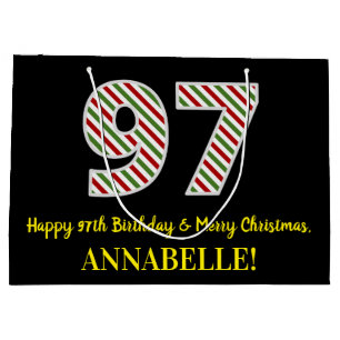 Happy 97th Birthday & Merry Christmas, Custom Name Large Gift Bag