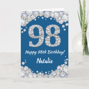 Happy 98th Birthday Blue and Silver Glitter Card