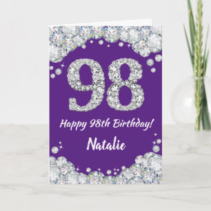 Happy 98th Birthday Purple and Silver Glitter Card
