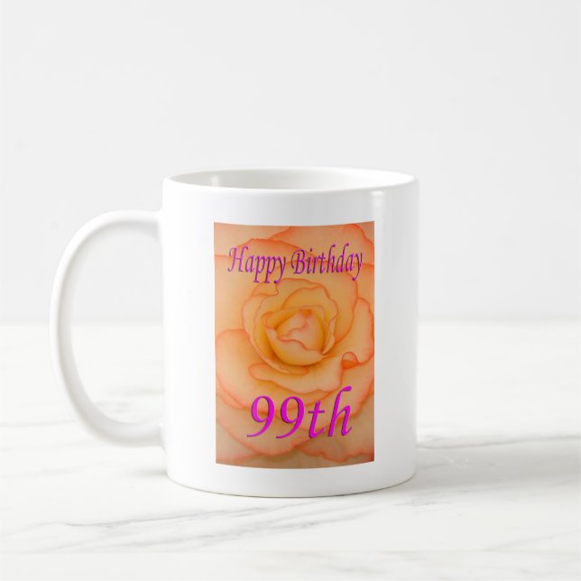 Happy 99th Birthday Yellow Flower with Pink Trim Coffee Mug (Left)