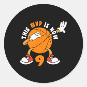 Happy 9 Birthday 9 Year Old Mvp Bysketbyll 9th Bir Classic Round Sticker