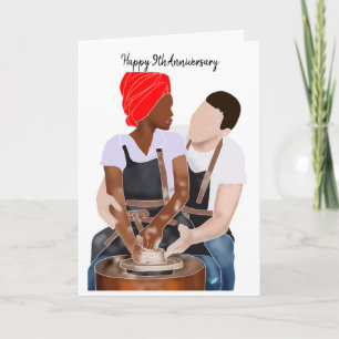 Happy 9th Anniversary Interracial Couple Clay Card
