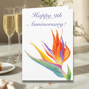 Happy 9th Anniversary Watercolor Bird Of Paradise Card
