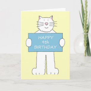 Happy 9th Birthday Cartoon White Cat Card