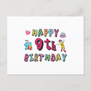 Happy 9th Birthday for 9 year old Kids B-day Postcard