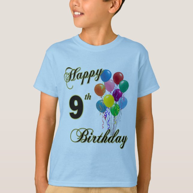 Happy 9th Birthday Gifts and Birthday Apparel T-Shirt (Front)