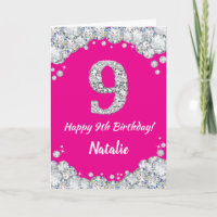 Happy 9th Birthday Hot Pink and Silver Glitter