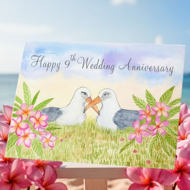 Happy 9th Wedding Anniversary Laysan Albatross Card (Creator Uploaded)