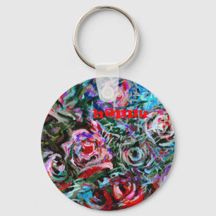 Happy Abstract Roses Keychain