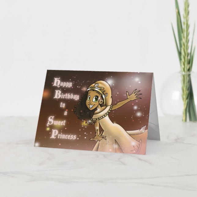 Happy African American Princess Birthday Card (Front)