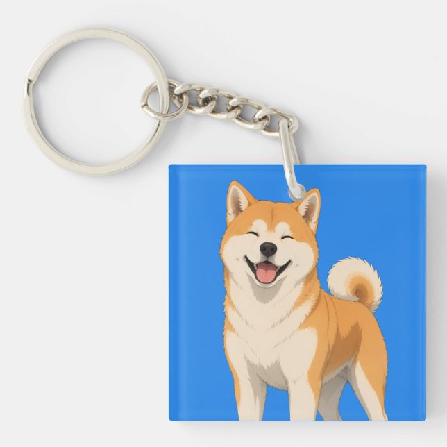 Happy Akita Dog Design Key Ring (Front)