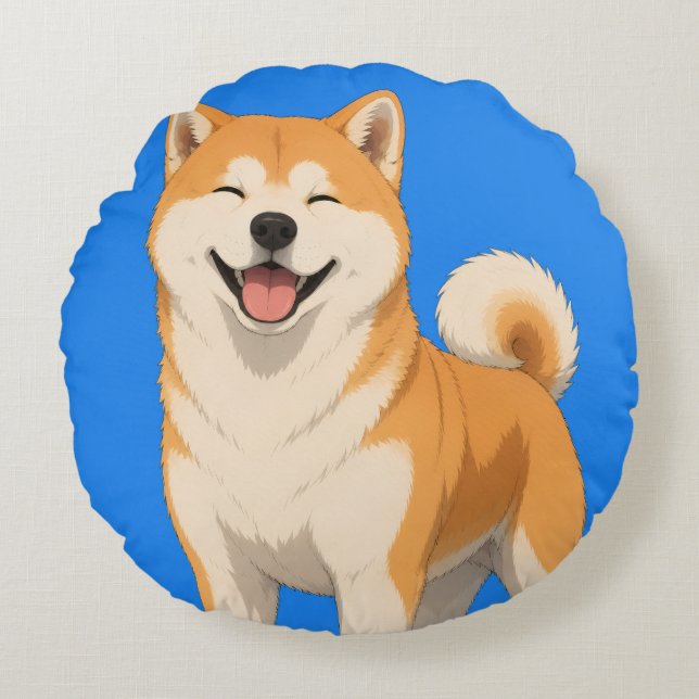 Happy Akita Dog Design Round Cushion (Front)