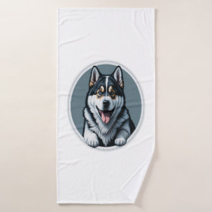 happy Alaskan Malamute Puppy Bath Towel