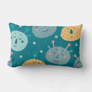 Happy Alien Faces Teal Lumbar Cushion