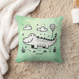 Happy Alligator with Balloon - Cute Nursery Art Cushion