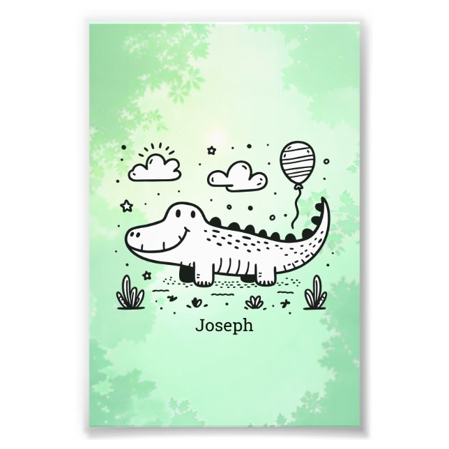 Happy Alligator with Balloon - Cute Nursery Art Photo Print (Front)