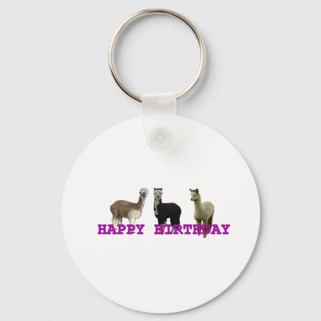 Happy (alpaca)  birthday key ring (Front)