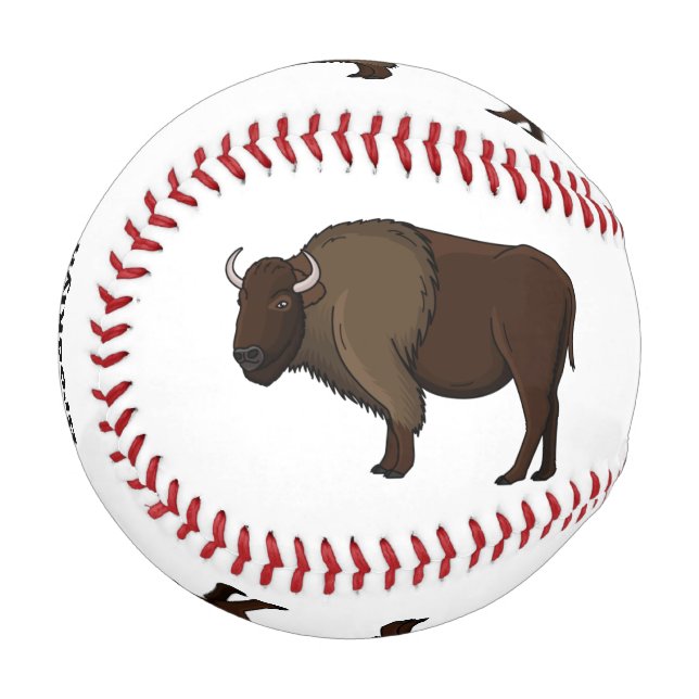 Happy American bison buffalo illustration Baseball (Front Left)