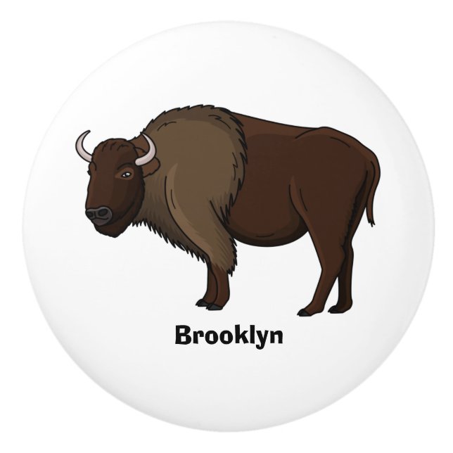 Happy American bison buffalo illustration Ceramic Knob (Front)
