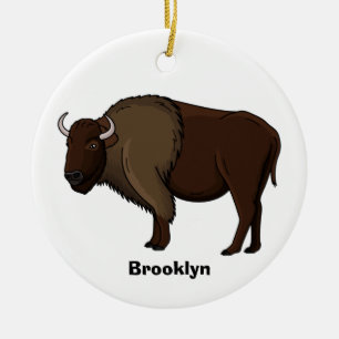 Happy American bison buffalo illustration  Ceramic Ornament