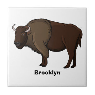 Happy American bison buffalo illustration Ceramic Tile