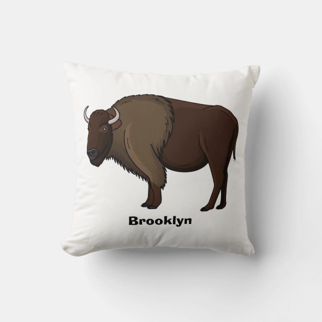 Happy American bison buffalo illustration Cushion (Front)