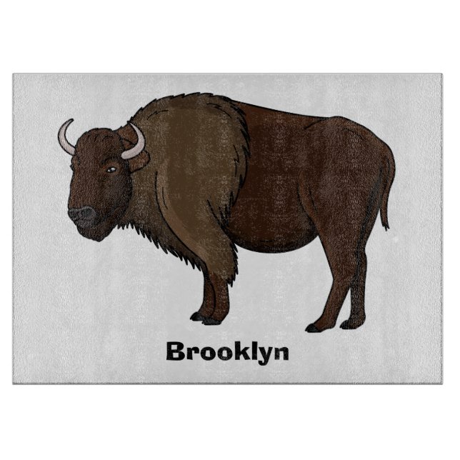 Happy American bison buffalo illustration Cutting Board (Front)