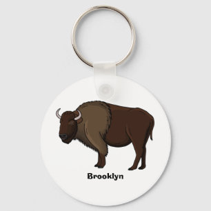 Happy American bison buffalo illustration Key Ring