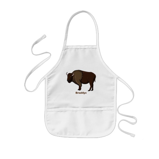 Happy American bison buffalo illustration Kids Apron (Front)