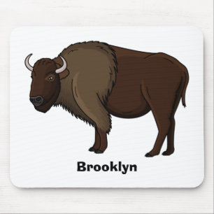 Happy American bison buffalo illustration Mouse Pad
