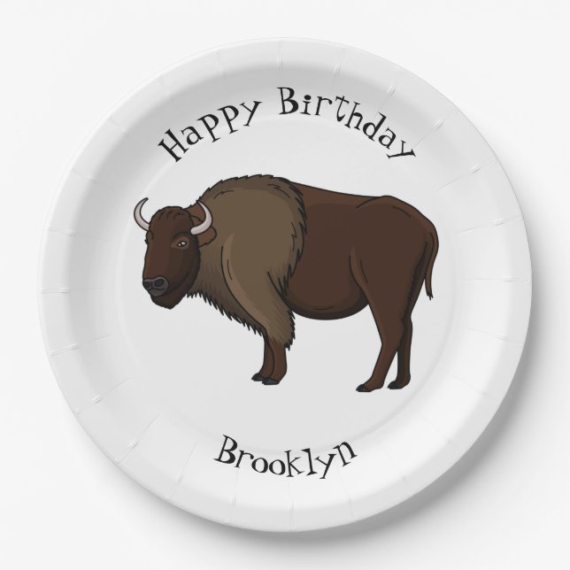 Happy American bison buffalo illustration Paper Plate (Front)