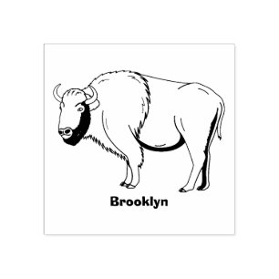Happy American bison buffalo illustration Rubber Stamp